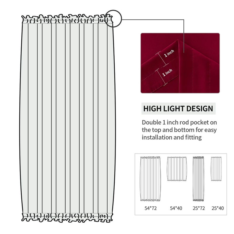 DWCN French Door Curtains â€“ Rod Pocket Thermal Blackout Curtain for Doors with Glass Window, Christmas, Kitchen and Patio Doors for Privacy, 25 X 72 Inches, 1 Curtain Panel with Tieback, Burgundy - Image 3